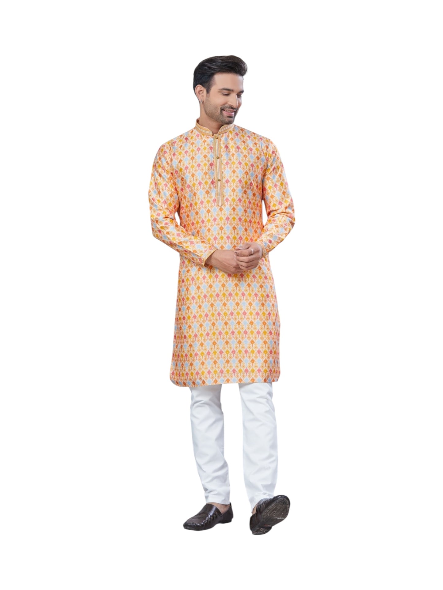 Orange Color Traditional Men's Kurta Pajama Set– Cultural Wear for Men