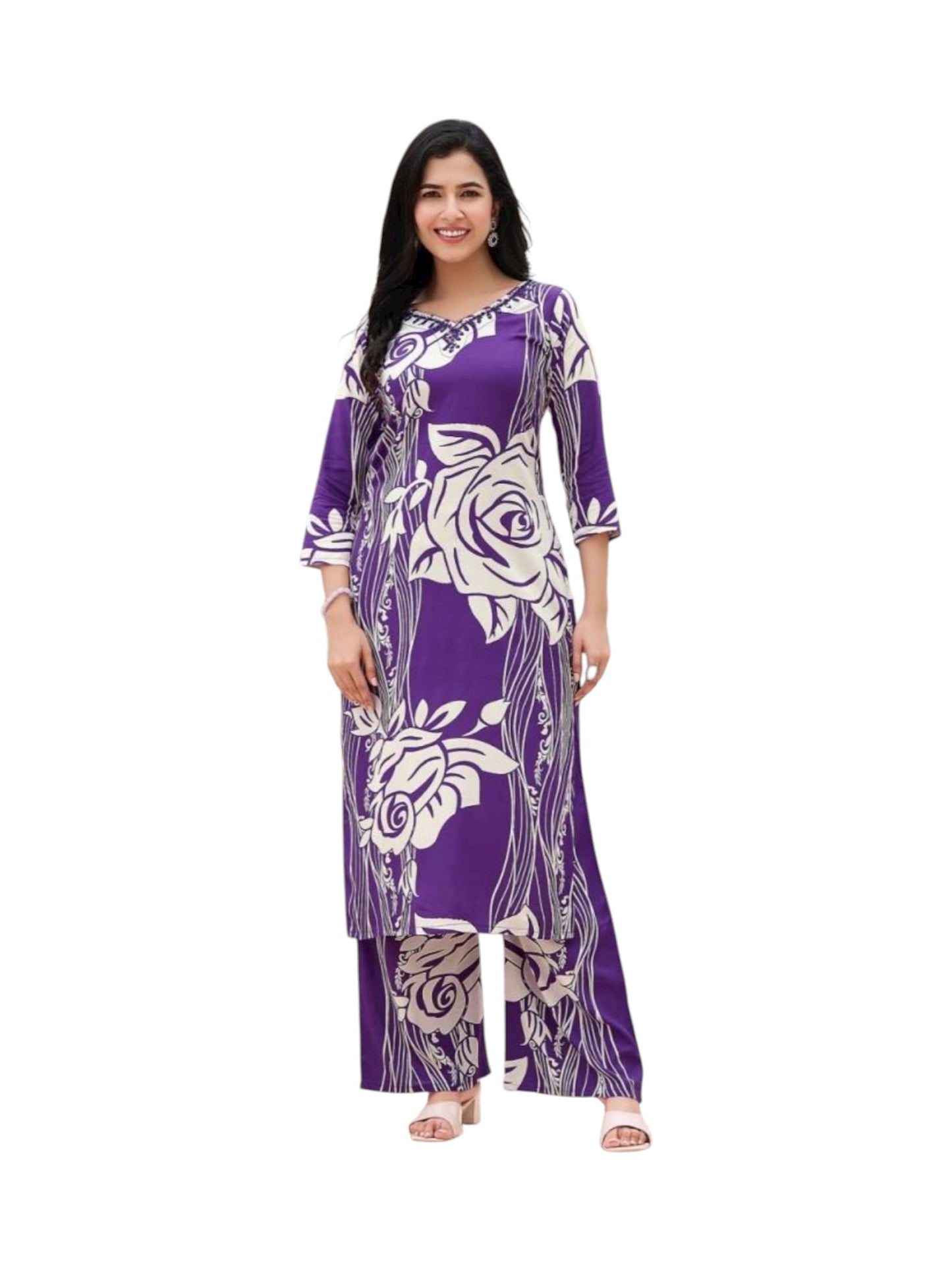 Rayon Printed Traditional Two Piece Kurti Set, Cultural Wear for Women