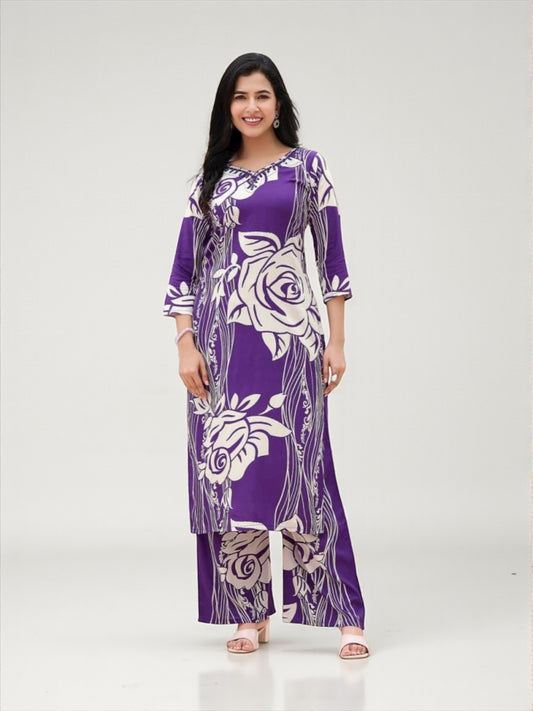 Rayon Printed Traditional Two Piece Kurti Set, Cultural Wear for Women