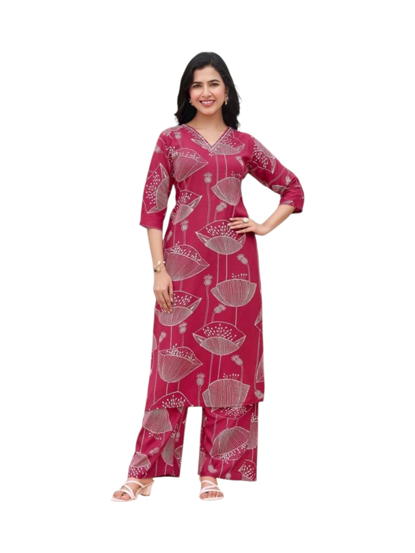 Rayon Printed Traditional Two Piece Kurti Set, Cultural Wear for Women