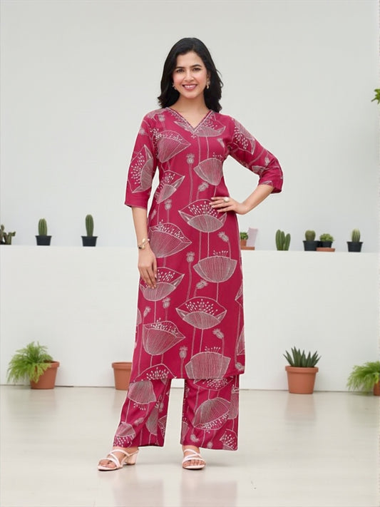Rayon Printed Traditional Two Piece Kurti Set, Cultural Wear for Women