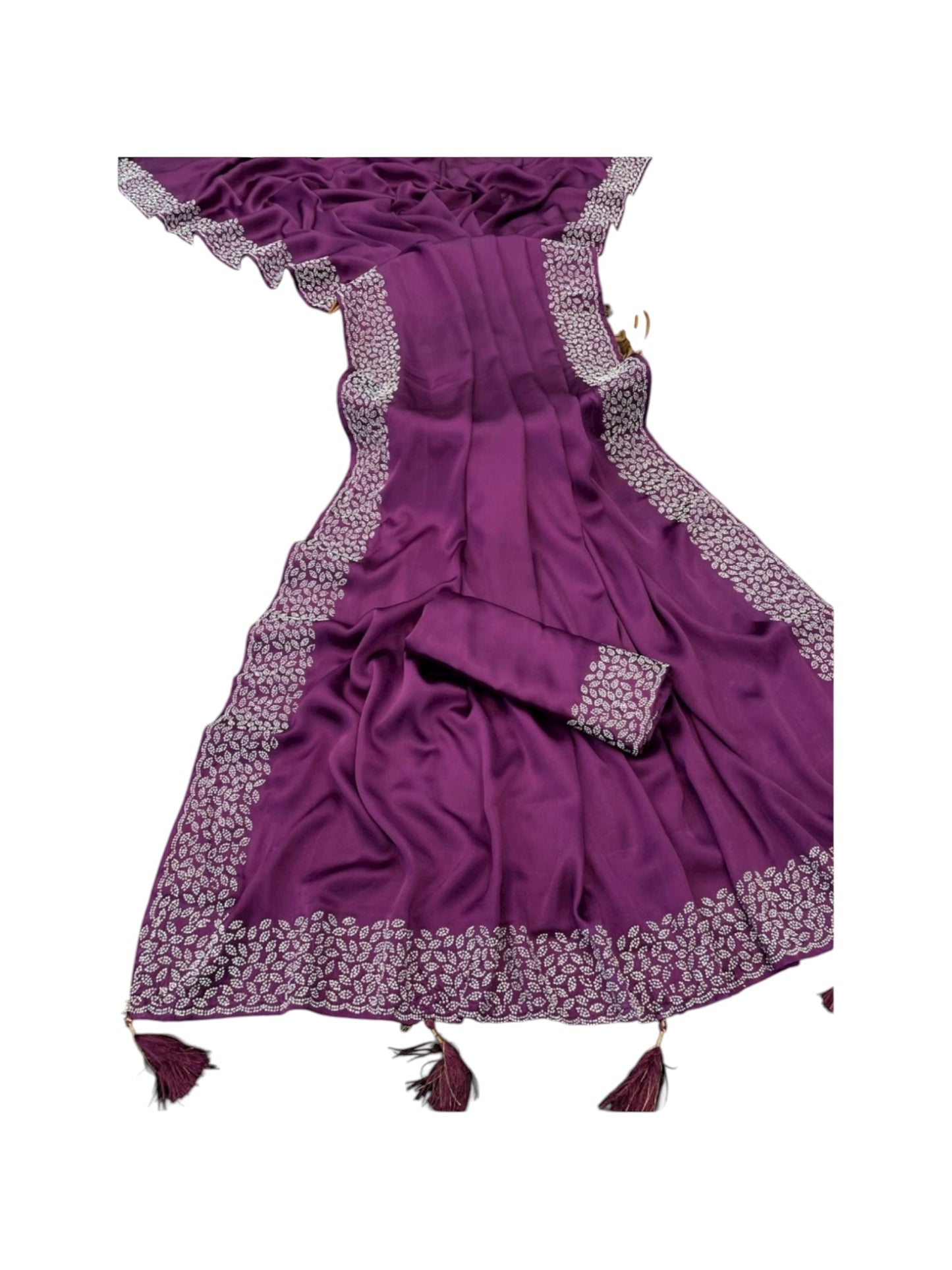 Pure Silk Traditional Saree with Sirvoski Border Work, Cultural Wear for Women