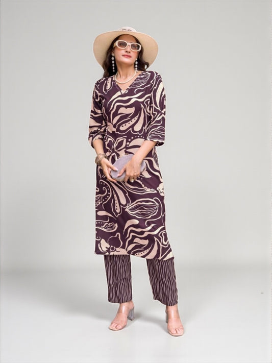 Rayon Print Traditional Two Piece Kurti Set, Cultural Wear for Women