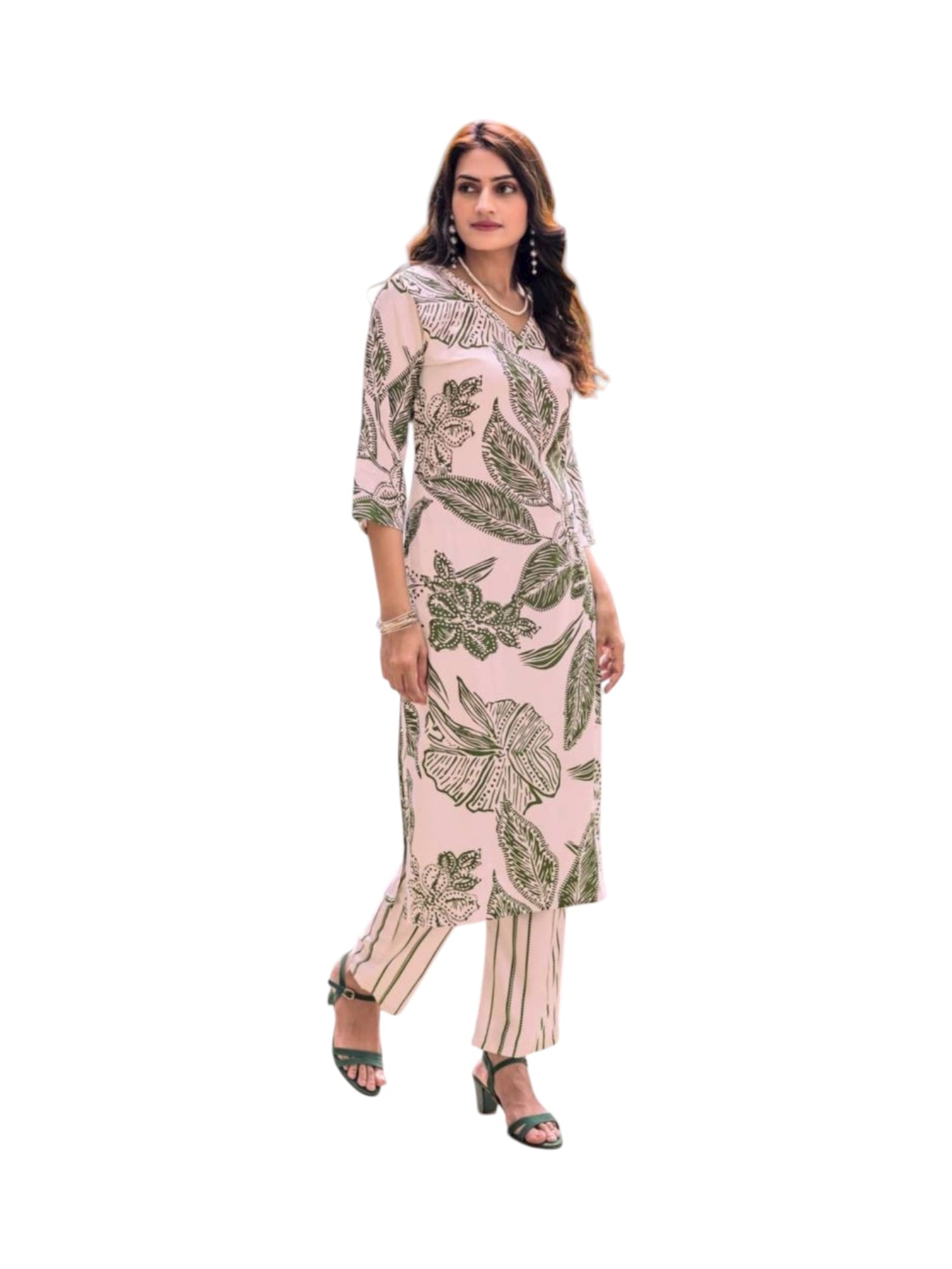 Rayon Print Traditional Two Piece Kurti Set, Cultural Wear for Women