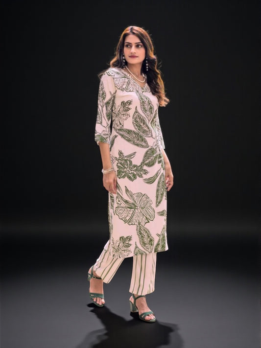 Rayon Print Traditional Two Piece Kurti Set, Cultural Wear for Women