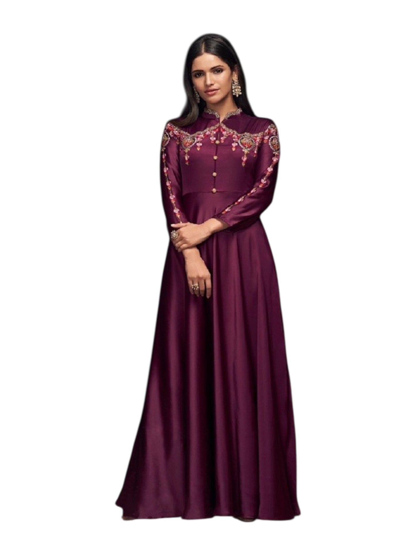 Wine Color Georgette Embroidery Traditional Designer Gown - Ethnic Wear for Women - 303