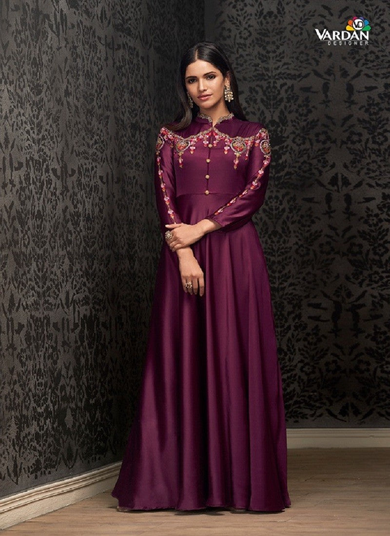 Wine Color Georgette Embroidery Traditional Designer Gown - Ethnic Wear for Women - 303