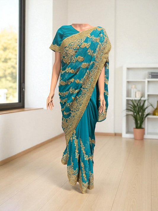 Traditional Designer Saree with Ready Blouse, Elegant Indian Cultural Wear, 015 - Saree Ghor Charlotte