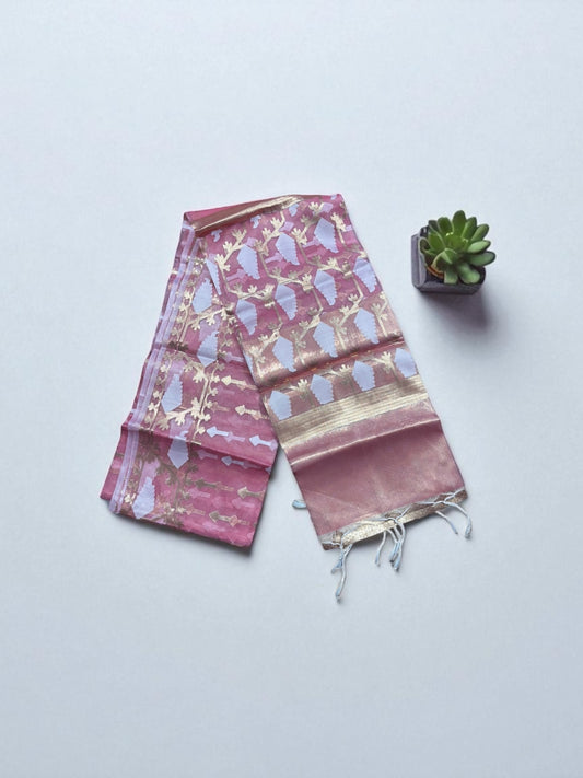 Traditional Organza Masline Jari Jamdani Saree , Indian Cultural Wear for Women, 03 - Saree Ghor Charlotte