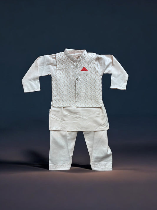 Peach Color Traditional Kurta, Pajama and Coat Set for Boys, Cultural Wear, 318 - Saree Ghor Charlotte