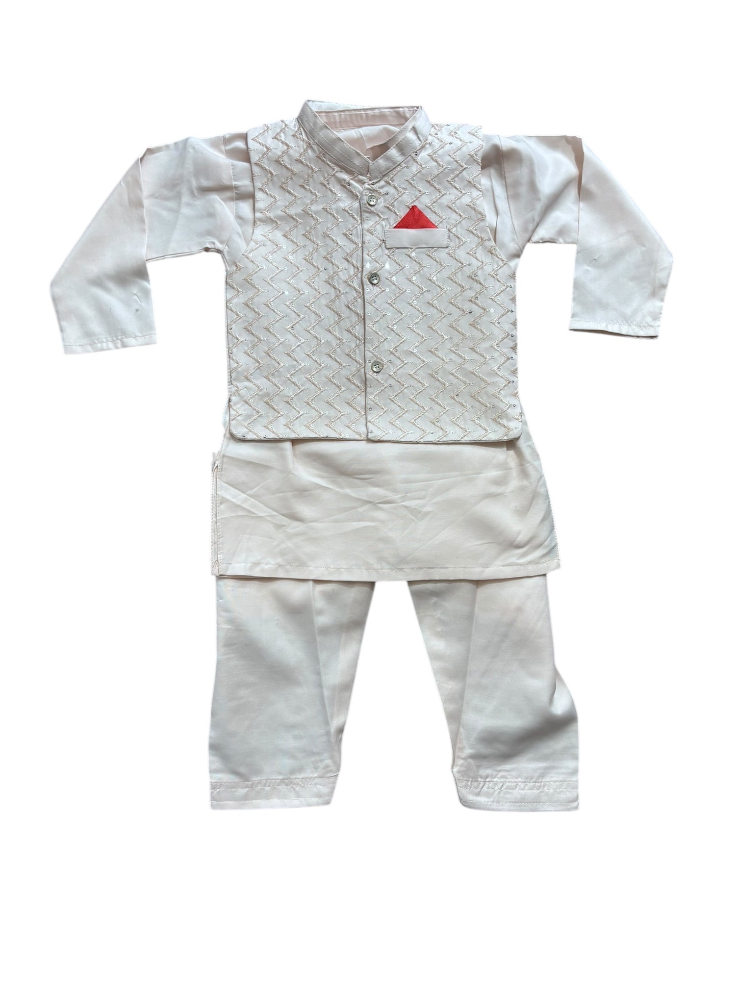 Peach Color Traditional Kurta, Pajama and Coat Set for Boys - Ethnic Wear- 318 - Saree Ghor Charlotte