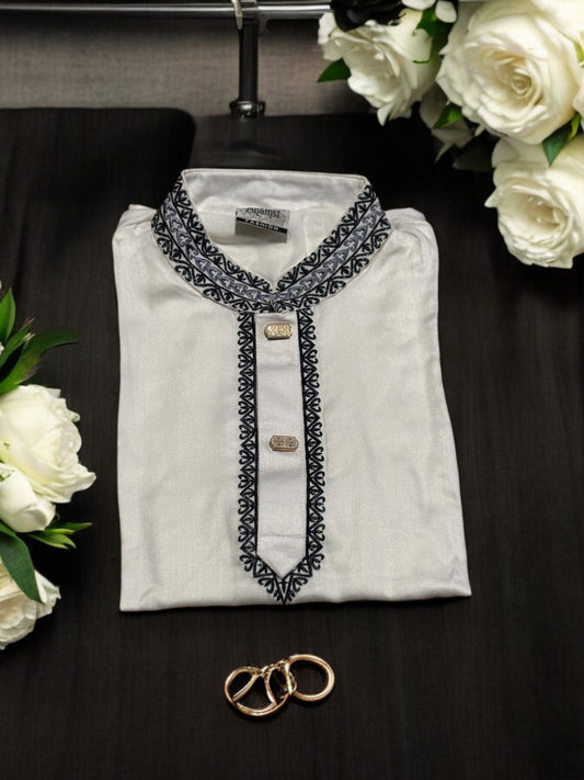 Traditional Boys White Soft Cotton Kurta,02 - Saree Ghor Charlotte