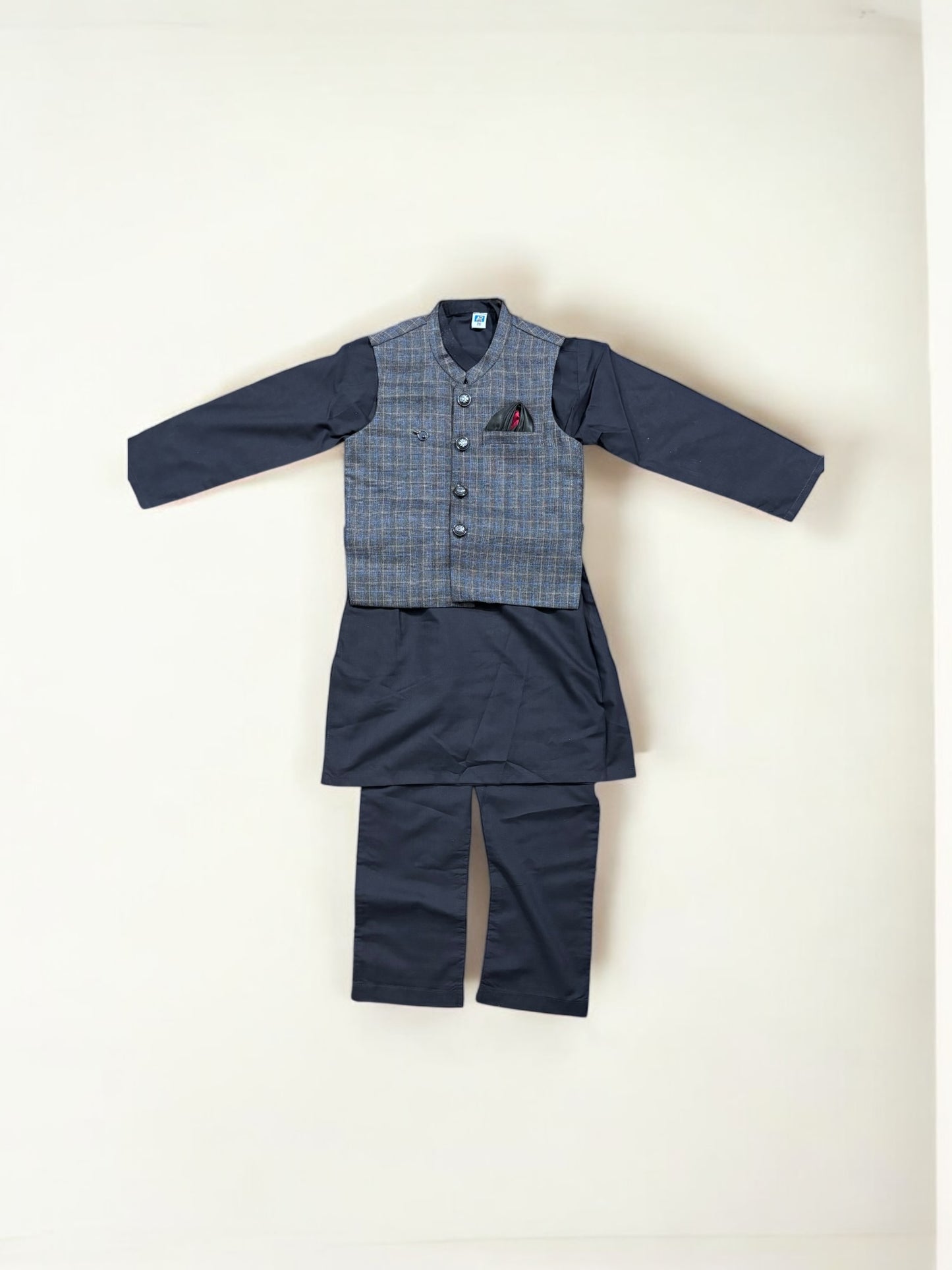 Traditional Soft Cotton Kurta, Pajama and Coat Set for Boys, Cultural Wear, 211 - Saree Ghor Charlotte