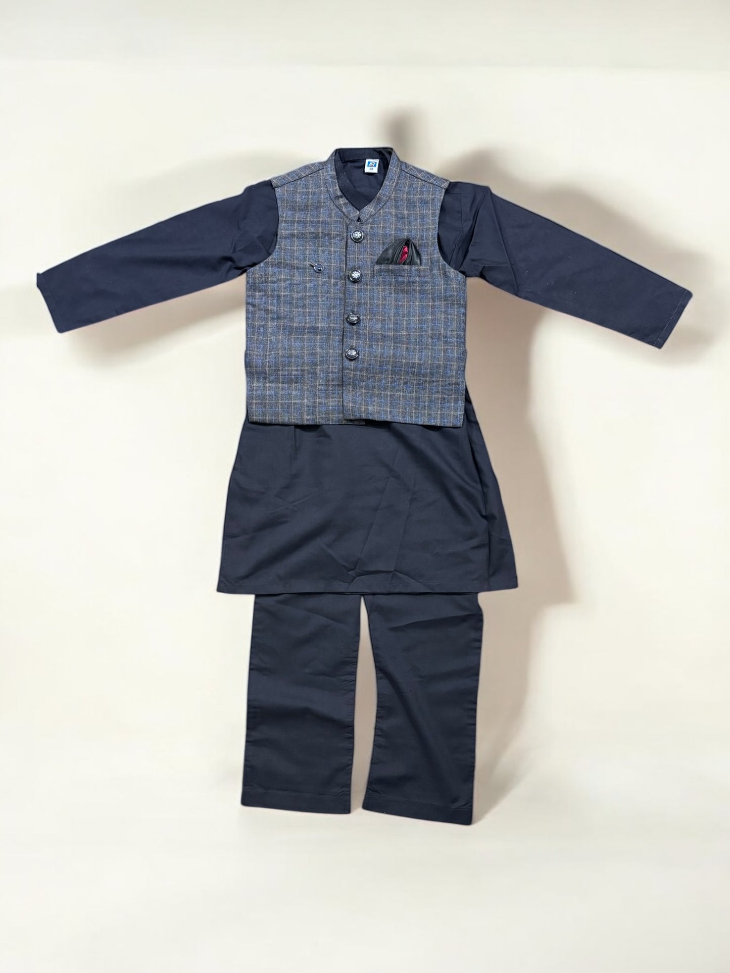 Traditional Soft Cotton Kurta, Pajama and Coat Set for Boys, Cultural Wear, 211 - Saree Ghor Charlotte