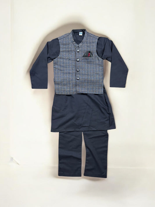 Traditional Soft Cotton Kurta, Pajama and Coat Set for Boys, Cultural Wear, 211 - Saree Ghor Charlotte