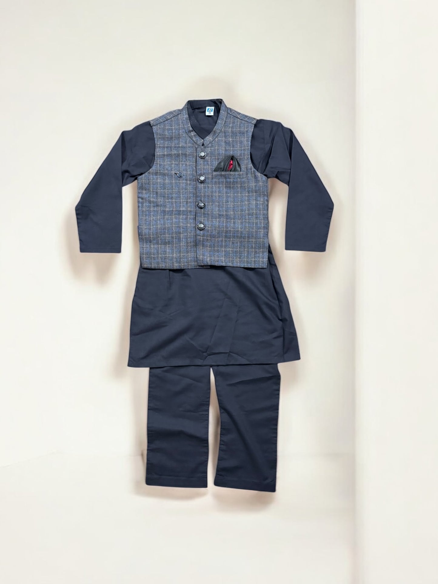 Traditional Soft Cotton Kurta, Pajama and Coat Set for Boys, Cultural Wear, 211 - Saree Ghor Charlotte