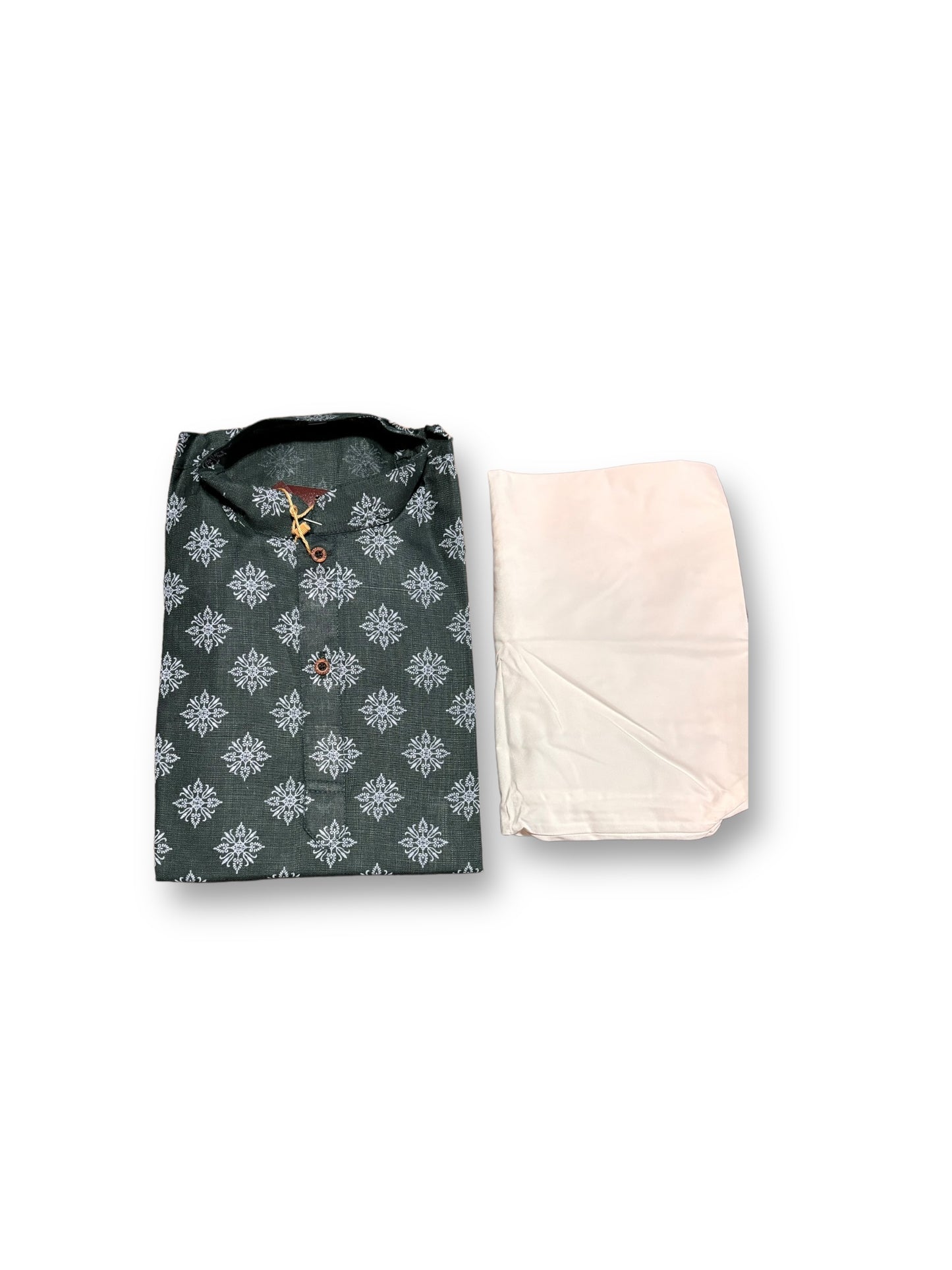 Traditional Boys Bottle Green Printed Kurta Pajama - 6415 - Saree Ghor Charlotte