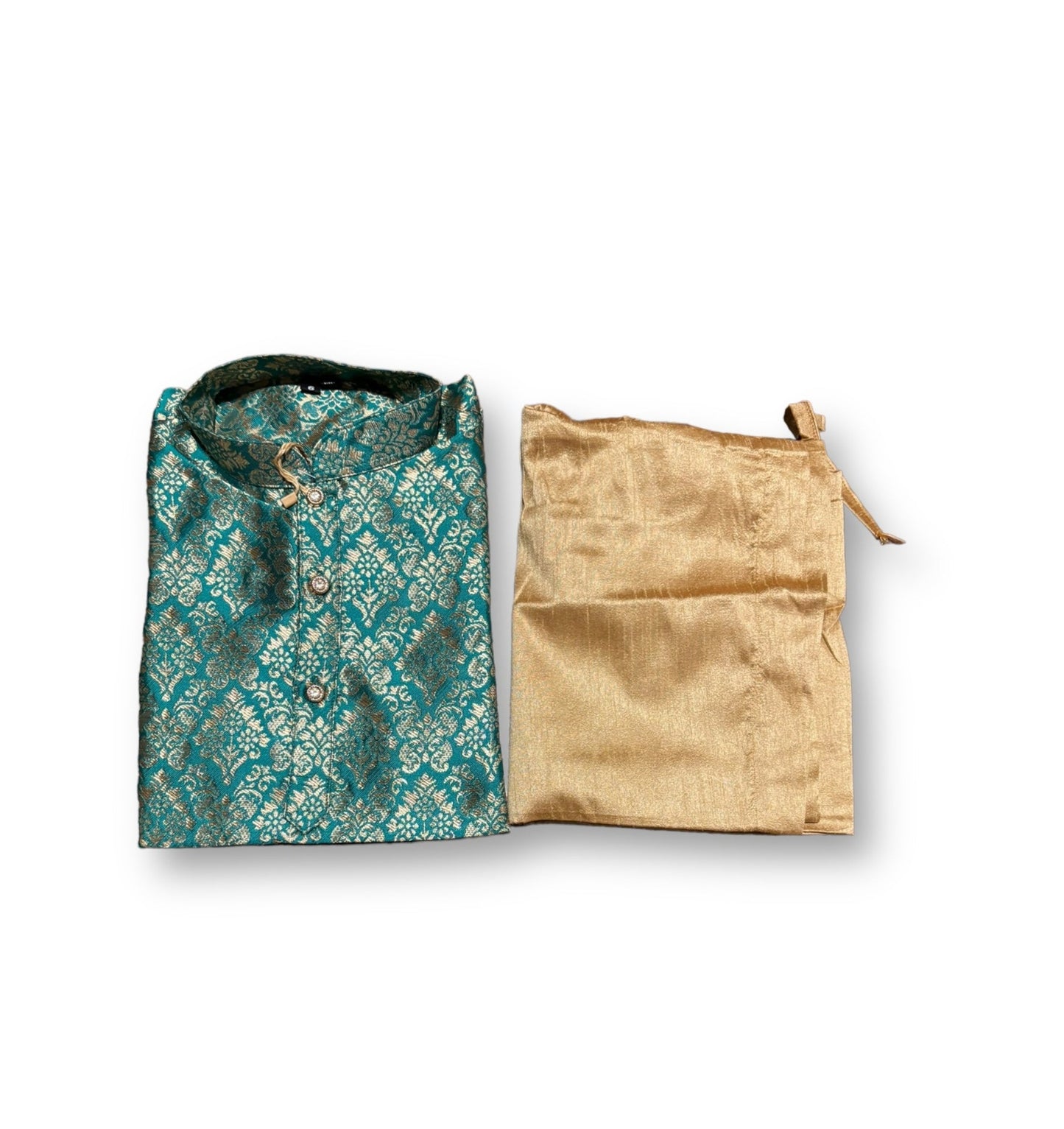 Traditional Boys Bottle Green Silk Kurta Pajama - 6351 - Saree Ghor Charlotte