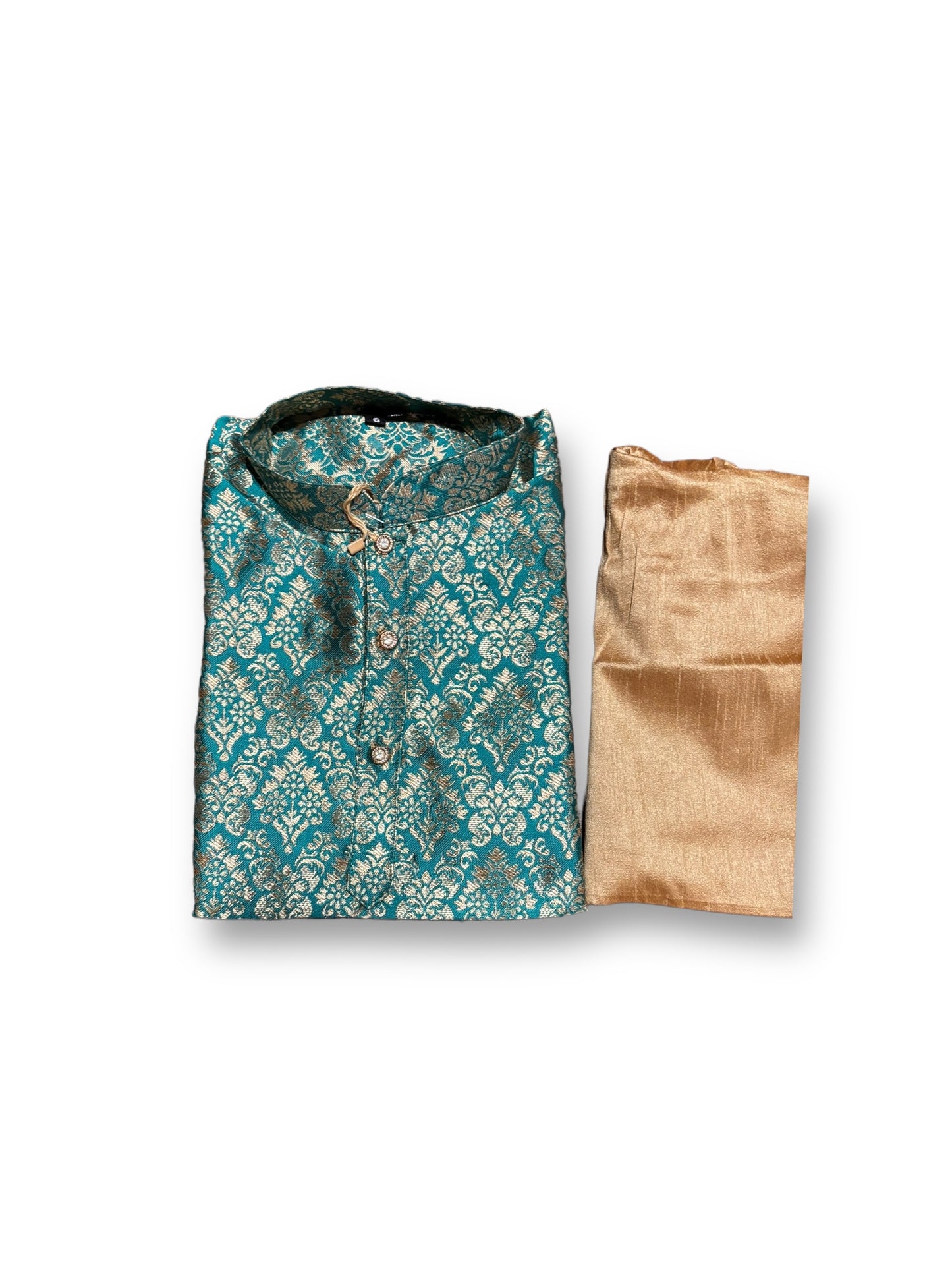 Traditional Boys Bottle Green Silk Kurta Pajama - 6351 - Saree Ghor Charlotte