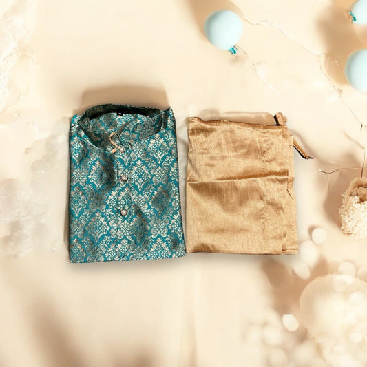 Traditional Boys Bottle Green Silk Kurta Pajama, 6351 - Saree Ghor Charlotte