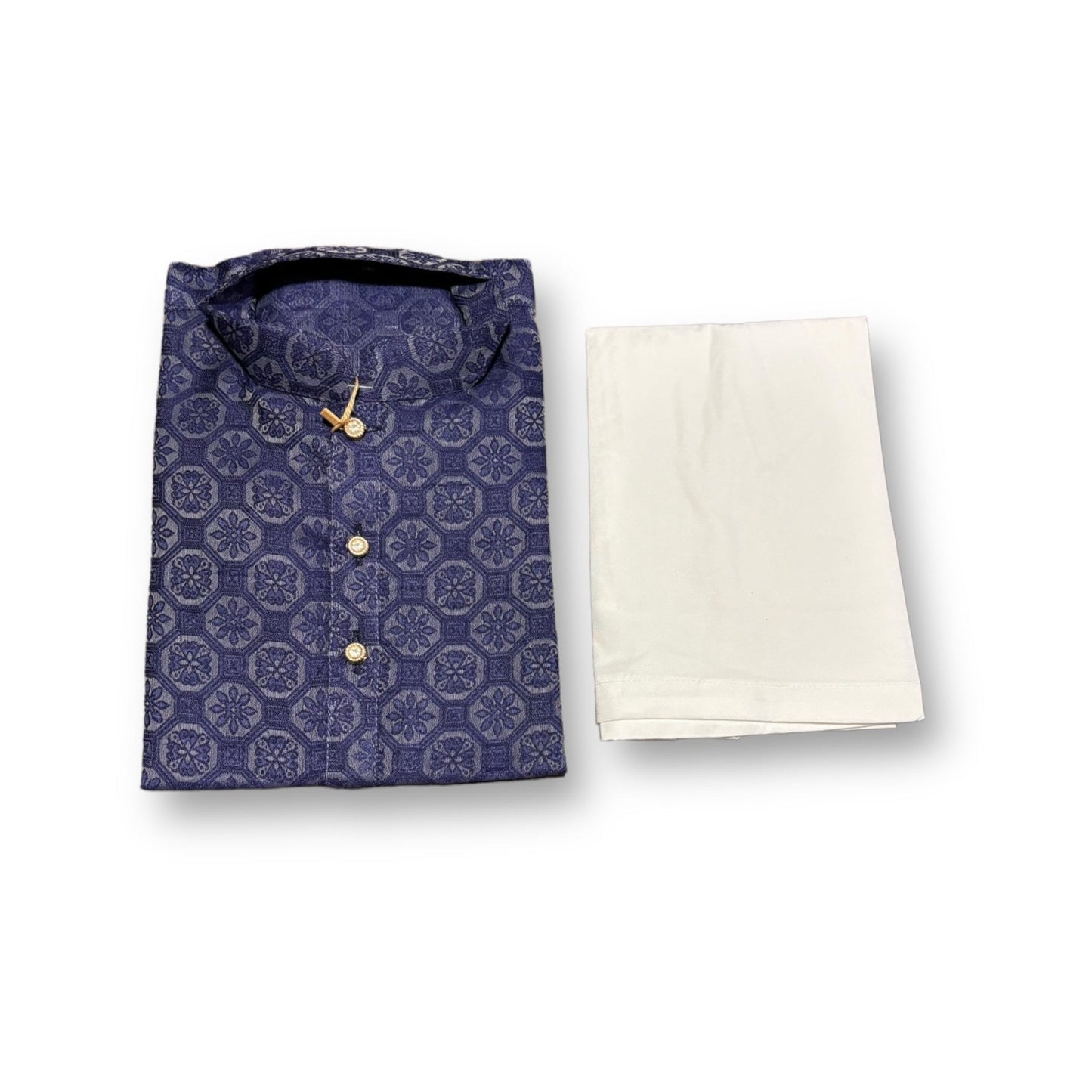 Traditional Boys Navy Blue Printed Kurta Pajama - 6441 - Saree Ghor Charlotte