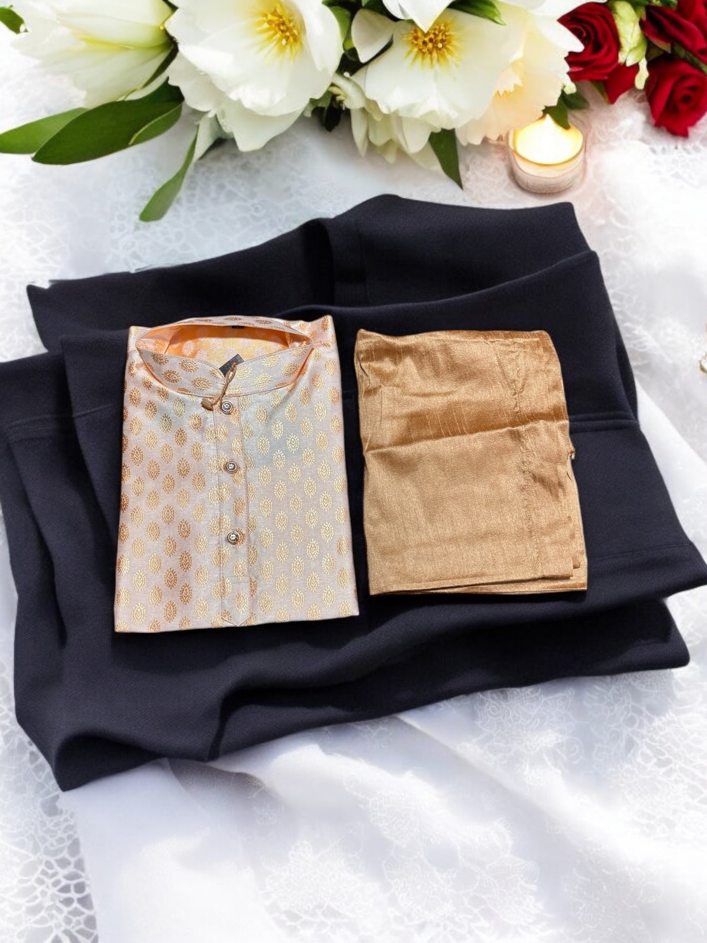 Traditional Boys Off White Silk Kurta Pajama - 6326 - Saree Ghor Charlotte