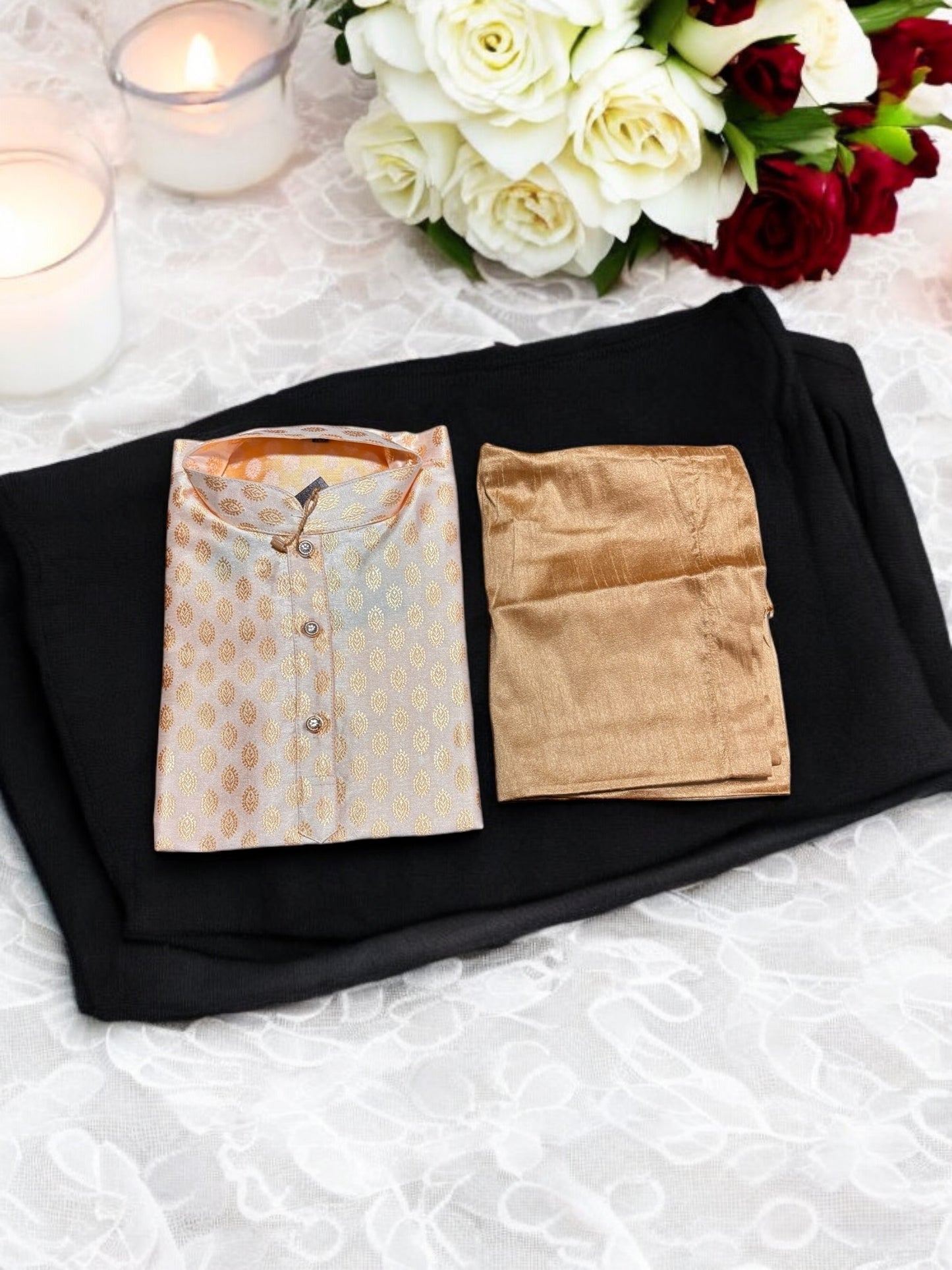 Traditional Boys Off White Silk Kurta Pajama - 6326 - Saree Ghor Charlotte