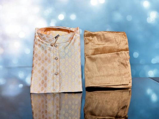 Traditional Boys Off White Silk Kurta Pajama, 6326 - Saree Ghor Charlotte