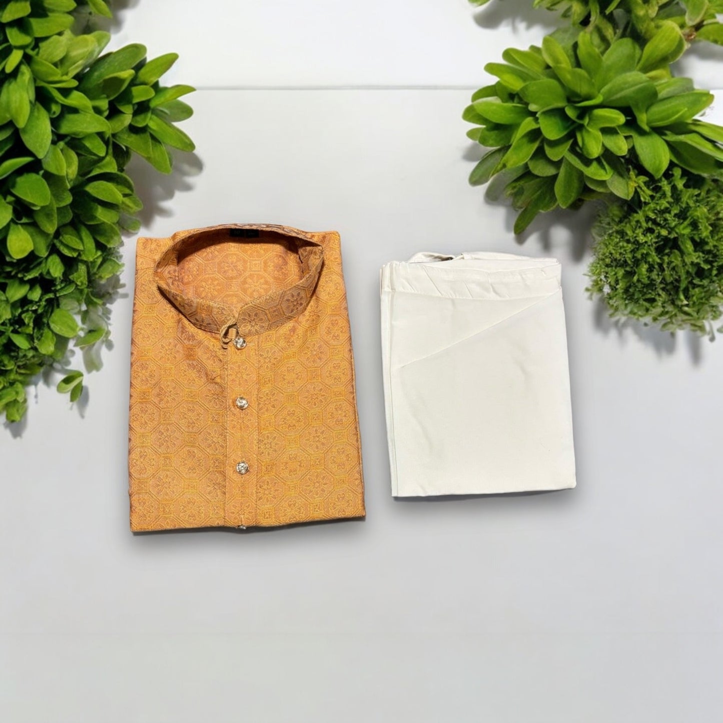 Traditional Boys Peach Kurta Pajama Set - 6411 - Saree Ghor Charlotte