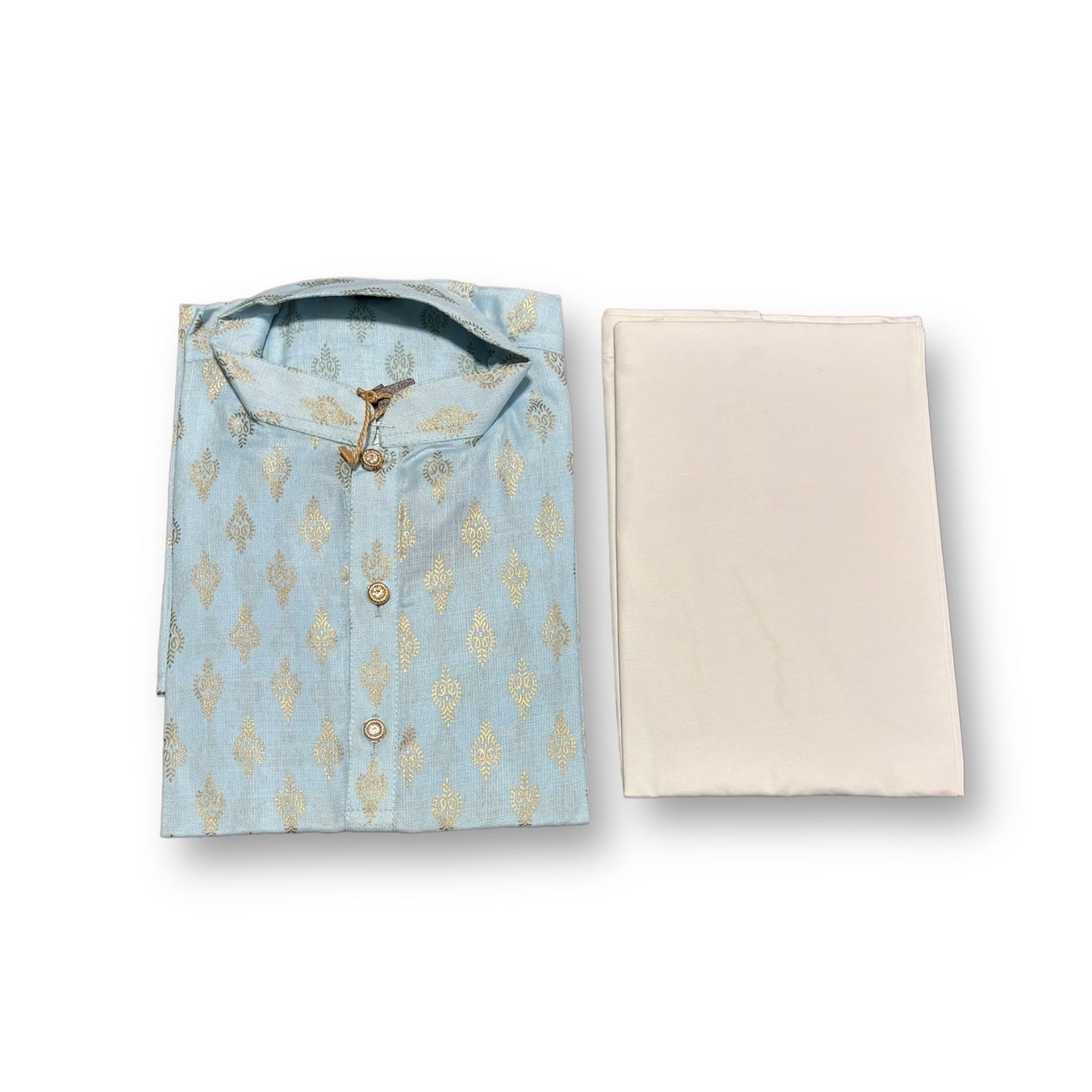 Traditional Boys Sky Blue Printed Kurta Pajama - 6428 - Saree Ghor Charlotte