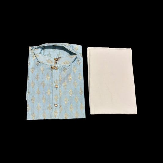 Traditional Boys Sky Blue Printed Kurta Pajama, 6428 - Saree Ghor Charlotte