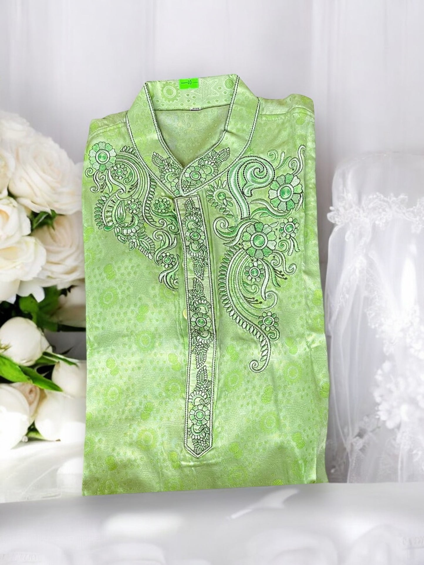 Green - Soft Cotton Traditional Boys Kurta- 016 - Saree Ghor Charlotte