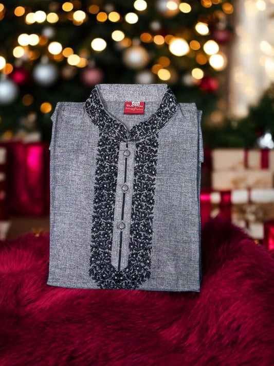 Dark Gray, Soft Cotton Traditional Boys Kurta, 013 - Saree Ghor Charlotte