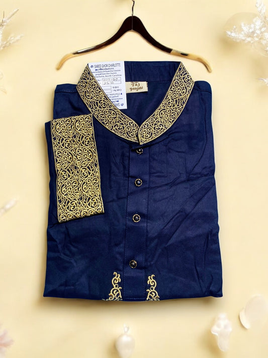 Navy Blue, Boys Comfortable Soft Cotton, Traditional Kurta for Boys, Cultural Wear, 04 - Saree Ghor Charlotte
