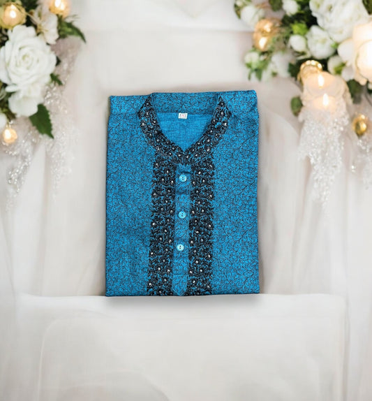 Traditional Blue Boys Cotton Kurta, Cultural Wear 05 - Saree Ghor Charlotte