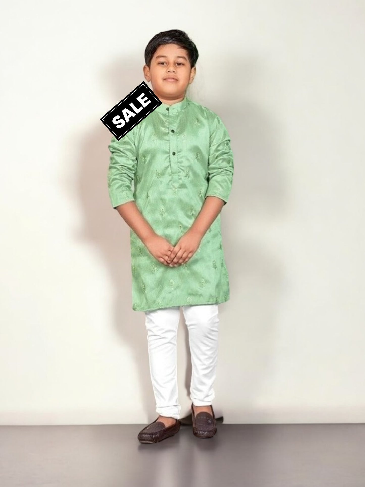 Light Green Traditional Kurta Pajama Set for Boys - Ethnic Wear- 76578 - Saree Ghor Charlotte