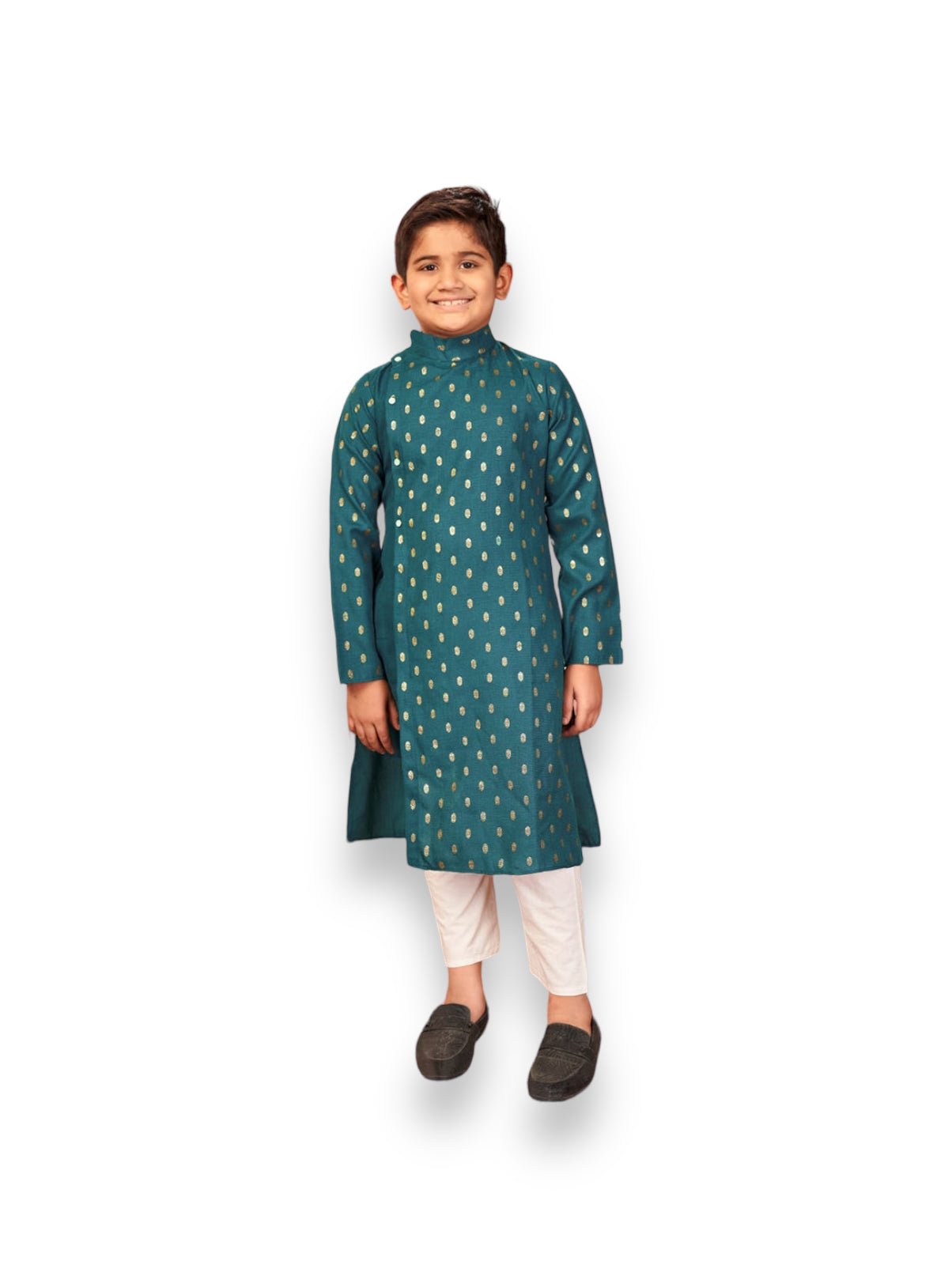 Rama- Pure Cotton -Foil Printed Traditional Kurta Pajama Set for Boys - Ethnic Wear - Saree Ghor Charlotte