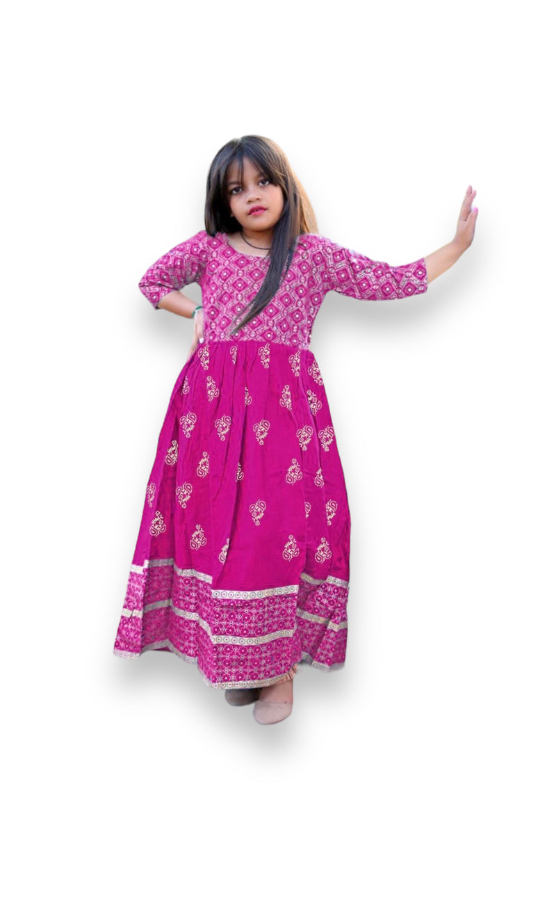 Traditional Foil Printed Gown Suit for Young Girls - Ethnic Wear - 08 - Saree Ghor Charlotte