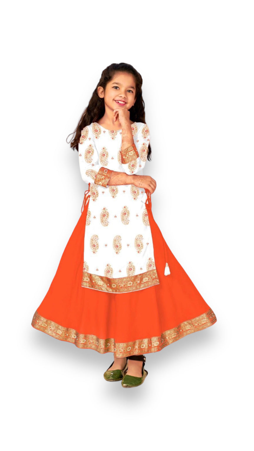 Elegant Girls Rayon Foil Printed Gown-Style Traditional Dress - Ethnic Wear - 03 - Saree Ghor Charlotte