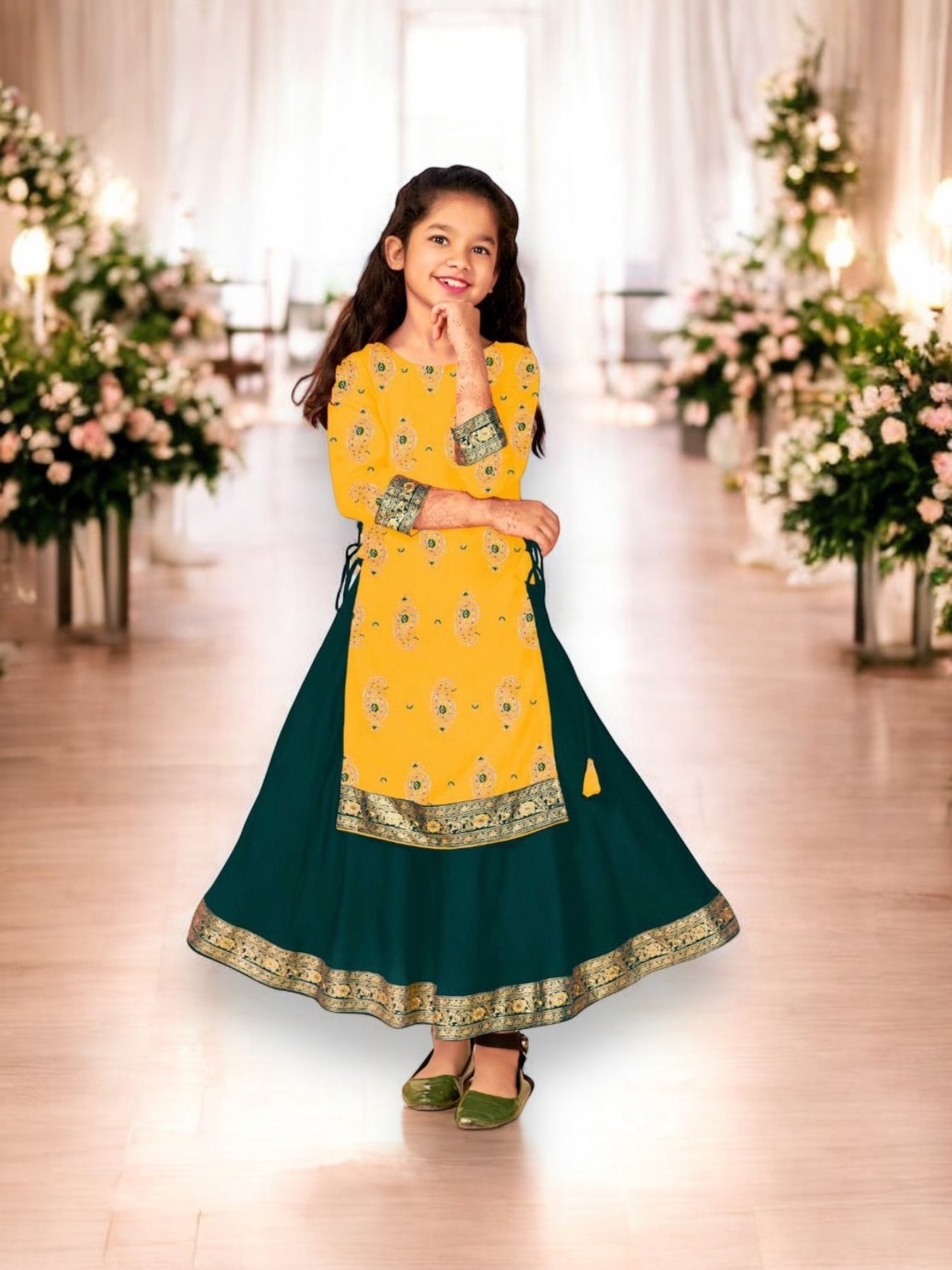 Elegant Girls Rayon Foil Printed Gown-Style Traditional Dress - Ethnic Wear - 10 - Saree Ghor Charlotte