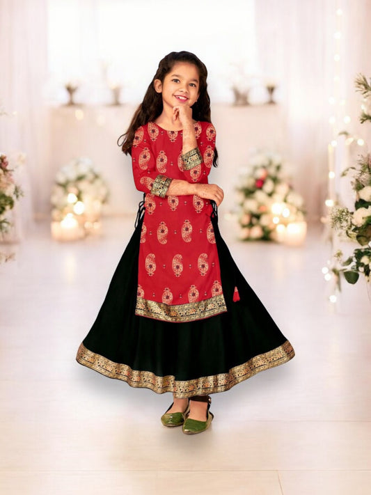 Elegant Girls Rayon Foil Printed Gown,Style Traditional Dress, Cultural Wear, 11 - Saree Ghor Charlotte