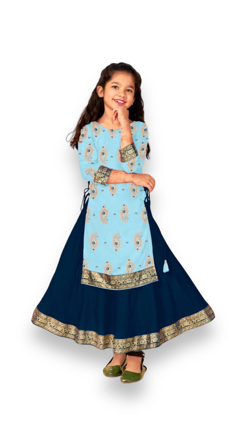 Elegant Girls Rayon Foil Printed Gown-Style Traditional Dress - Ethnic Wear - 13 - Saree Ghor Charlotte