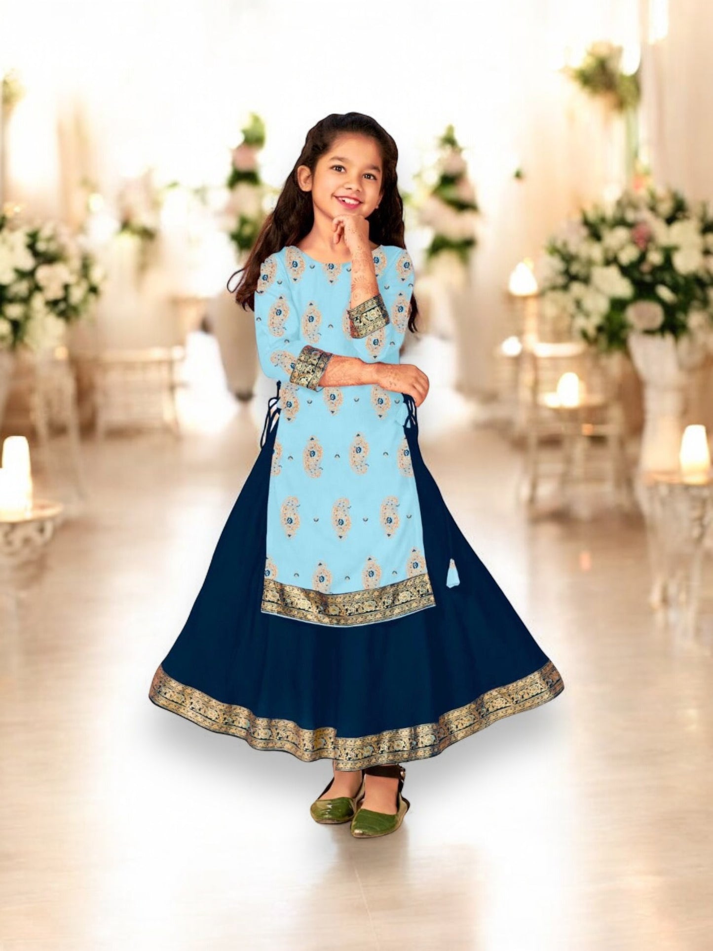 Elegant Girls Rayon Foil Printed Gown-Style Traditional Dress - Ethnic Wear - 13 - Saree Ghor Charlotte