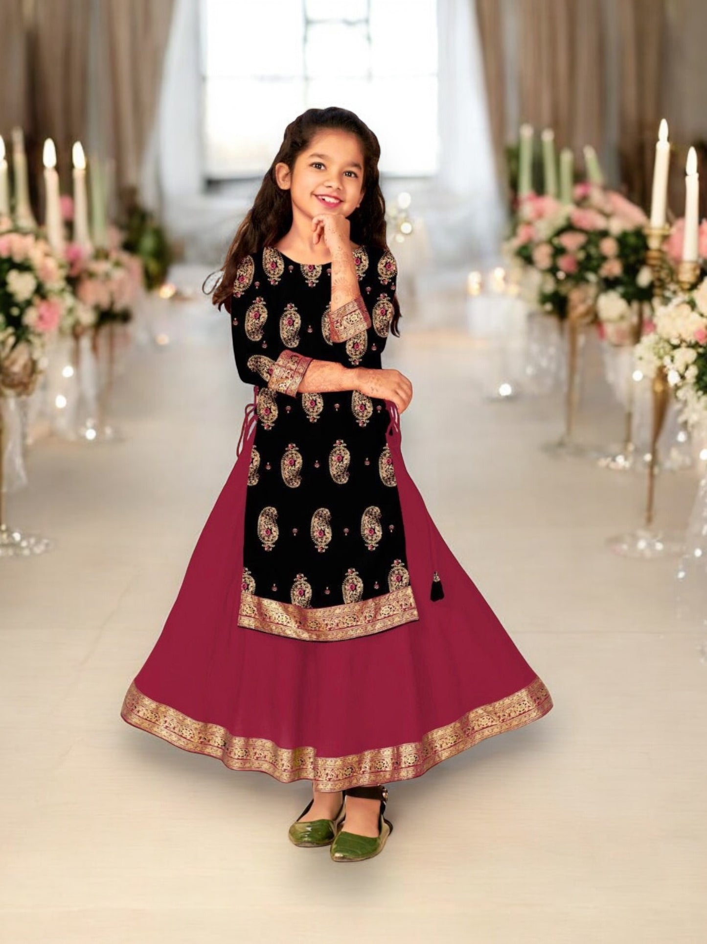 Elegant Girls Rayon Foil Printed Gown-Style Traditional Dress - Ethnic Wear - 14 - Saree Ghor Charlotte