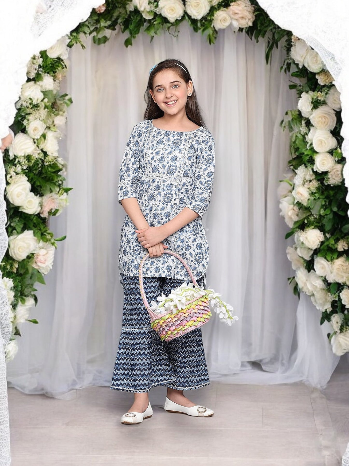 Traditional Cotton Kurti Set with Pant for Girls - Ethnic Wear for Kids-02 - Saree Ghor Charlotte
