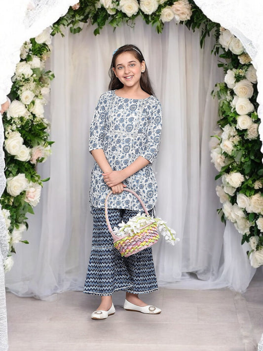 Traditional Cotton Kurti Set with Pant for Girls, Cultural Wear for Kids,02 - Saree Ghor Charlotte