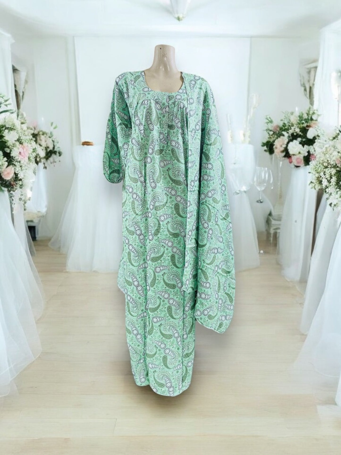 Traditional BD Linen Maxi with Matching Dupatta – Ethnic Wear for Women - 101 - Saree Ghor Charlotte