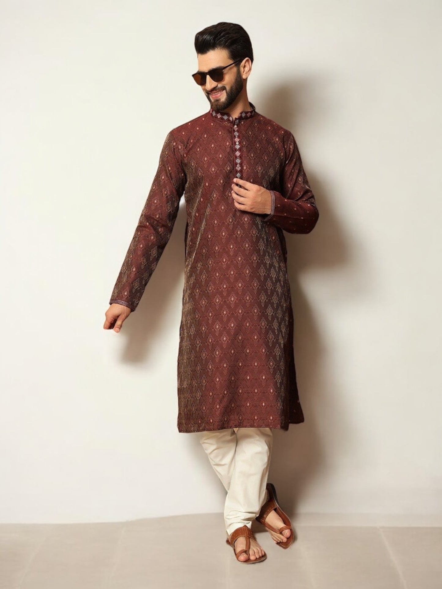 Maroon Color Traditional Men's Kurta Pajama Set– Ethnic Wear for Men-216 - Saree Ghor Charlotte
