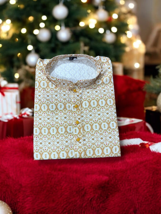 Traditional Men's Caramel Color Digital Print Kurta, Cultural Wear, 6607 - Saree Ghor Charlotte