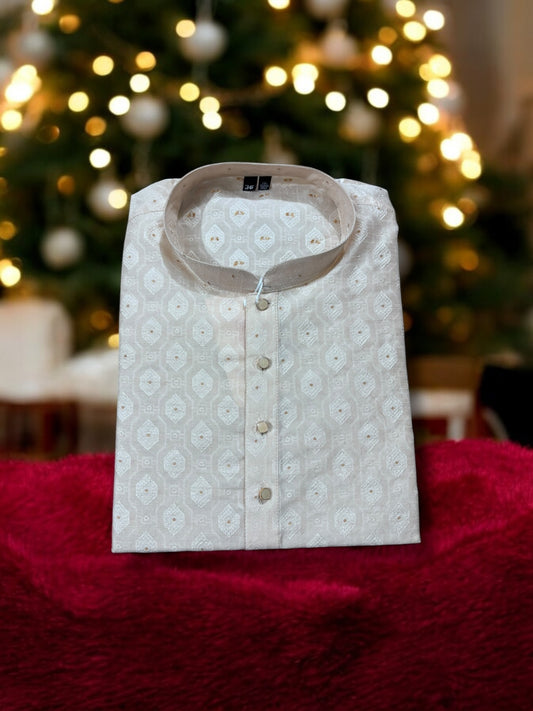 Traditional Men's Cream Color Silk Kurta, Cultural Wear, 6656 - Saree Ghor Charlotte